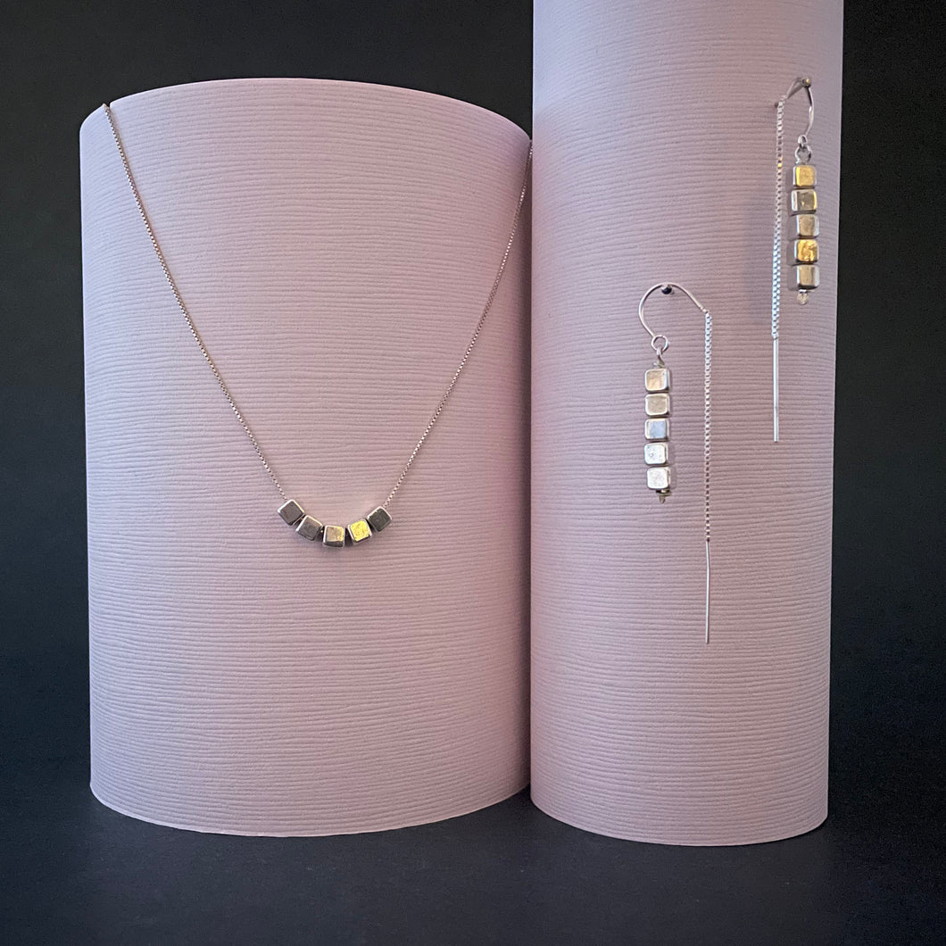 LARGE SQUARE EARRINGS & NECKLACE
